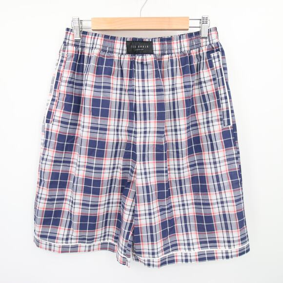 Ted Baker Men's Sleep Shorts Blue Red Plaid Boxer Style Pajama Shorts Medium - Picture 1 of 11